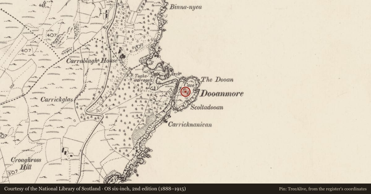 Ordnance Survey six-inch map, 2nd edition (1888–1915) covering the location of Fortification, Croaghross, County Donegal, with a pin at the register's coordinates