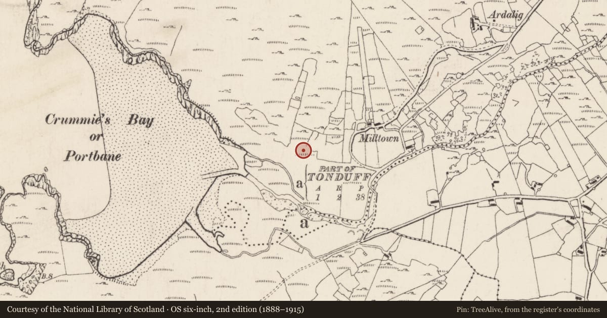 Ordnance Survey six-inch map, 2nd edition (1888–1915) covering the location of Burial mound, Lederg, County Donegal, with a pin at the register's coordinates