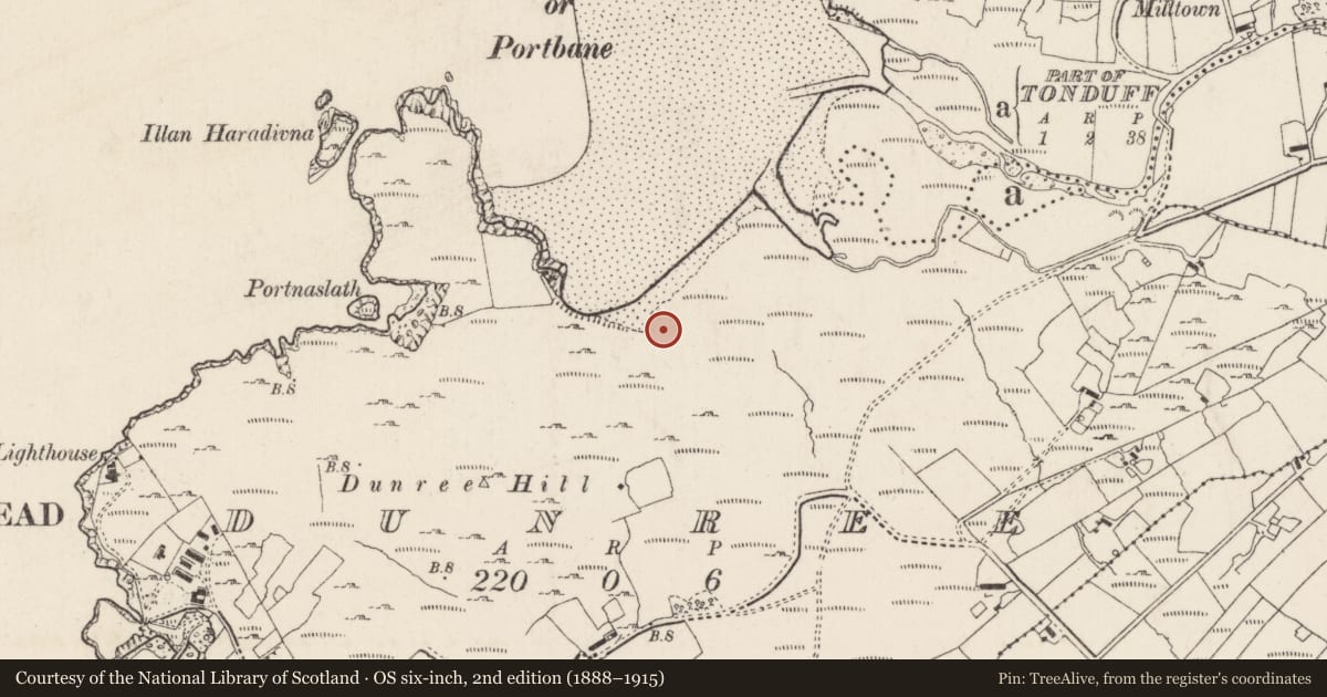 Ordnance Survey six-inch map, 2nd edition (1888–1915) covering the location of Midden, Dunree, County Donegal, with a pin at the register's coordinates