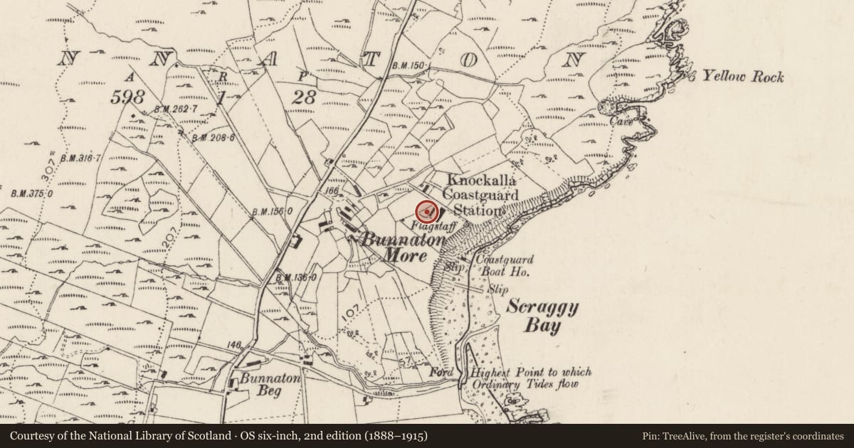 Ordnance Survey six-inch map, 2nd edition (1888–1915) covering the location of Ringfort - cashel, Bun Na Toinne, County Donegal, with a pin at the register's coordinates