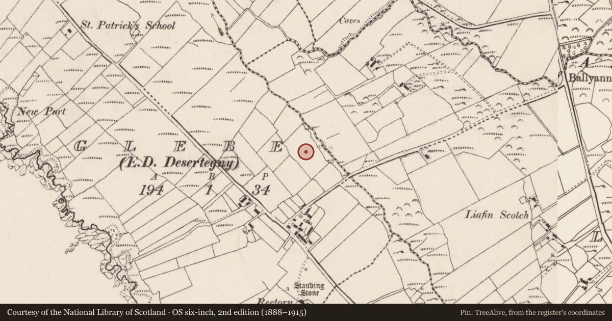 Ordnance Survey six-inch map, 2nd edition (1888–1915) covering the location of Souterrain, Glebe, County Donegal, with a pin at the register's coordinates