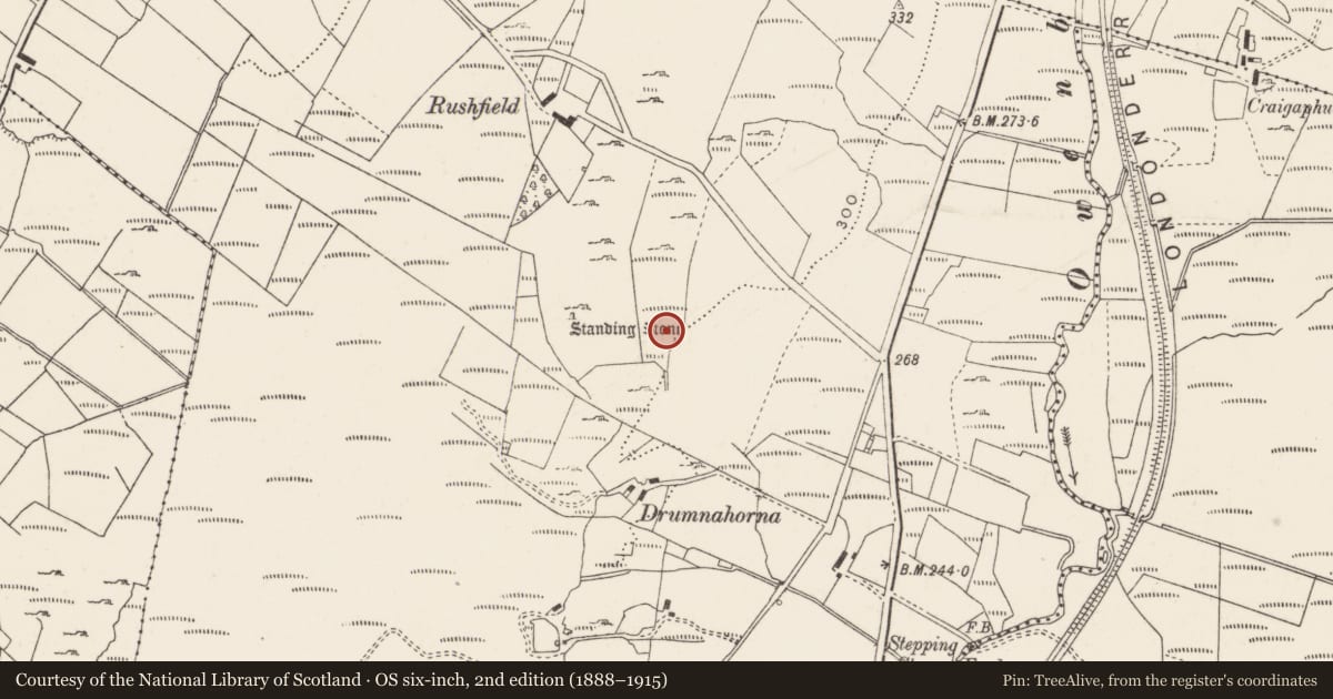 Ordnance Survey six-inch map, 2nd edition (1888–1915) covering the location of Hut site, Shandrim, County Donegal, with a pin at the register's coordinates