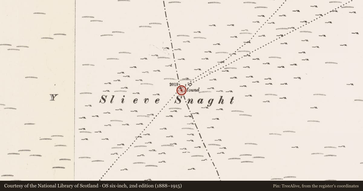 Ordnance Survey six-inch map, 2nd edition (1888–1915) covering the location of Mound, County Donegal, with a pin at the register's coordinates