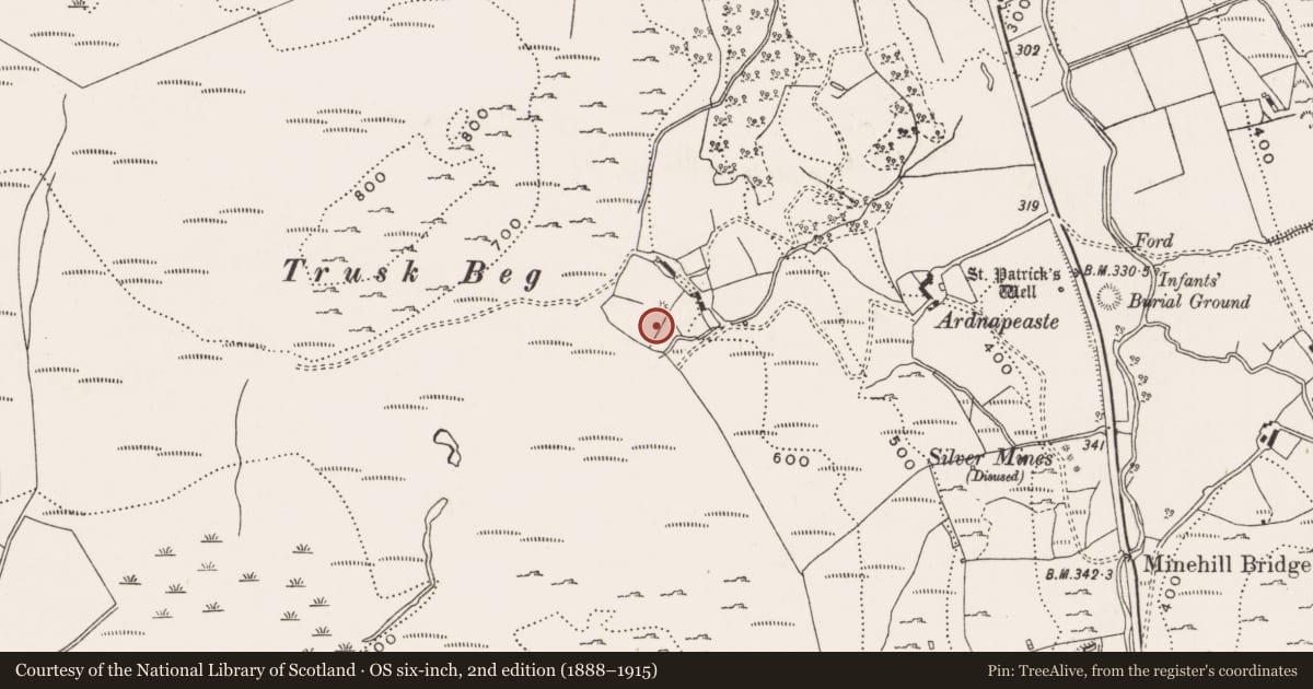 Ordnance Survey six-inch map, 2nd edition (1888–1915) covering the location of Ringfort - rath, Carrowmore Or Glentogher, County Donegal, with a pin at the register's coordinates