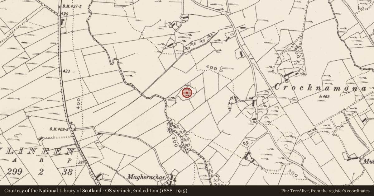 Ordnance Survey six-inch map, 2nd edition (1888–1915) covering the location of Promontory fort - inland, Tullynavinn, County Donegal, with a pin at the register's coordinates