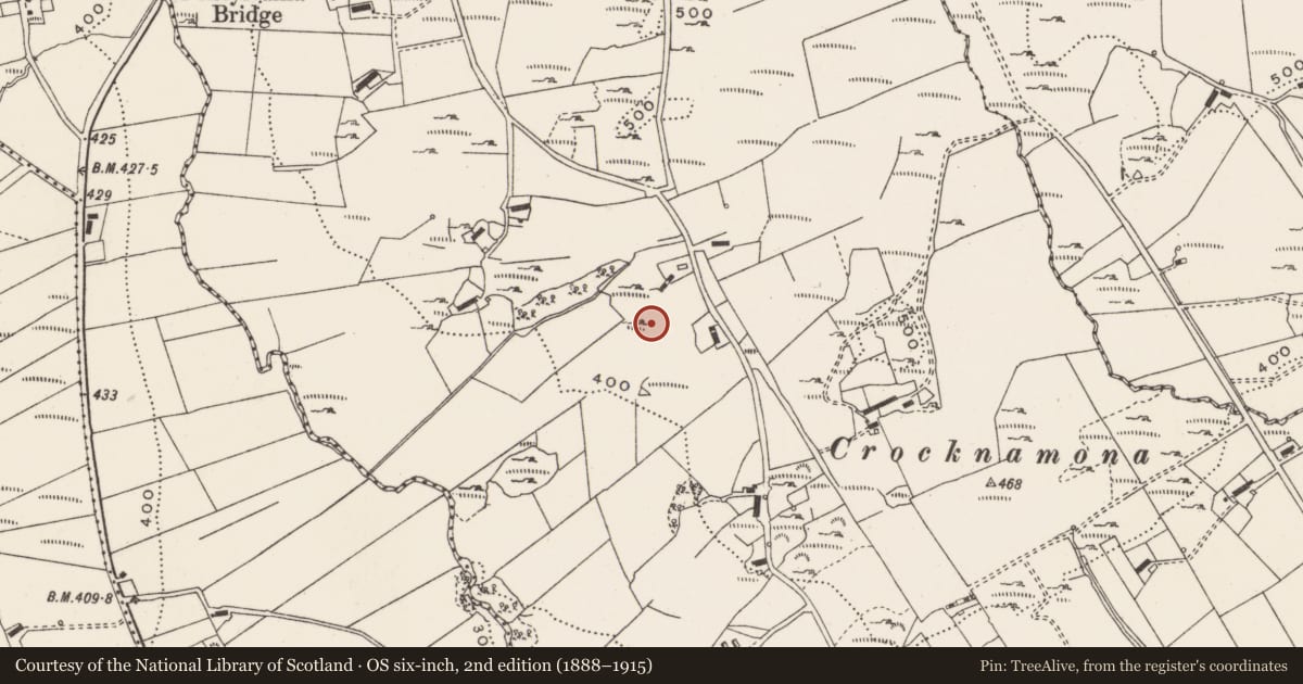 Ordnance Survey six-inch map, 2nd edition (1888–1915) covering the location of Sweathouse, Tullynavinn, County Donegal, with a pin at the register's coordinates