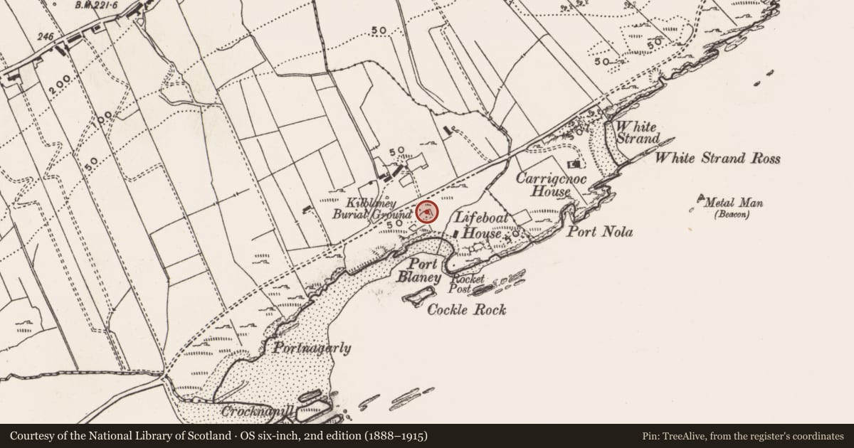 Ordnance Survey six-inch map, 2nd edition (1888–1915) covering the location of Leacht, Carrowhugh, County Donegal, with a pin at the register's coordinates