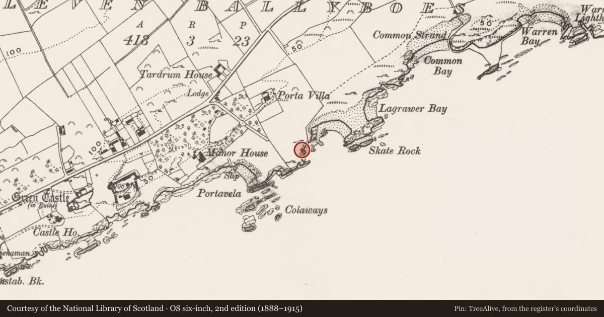 Ordnance Survey six-inch map, 2nd edition (1888–1915) covering the location of Midden, Eleven Ballyboes, County Donegal, with a pin at the register's coordinates