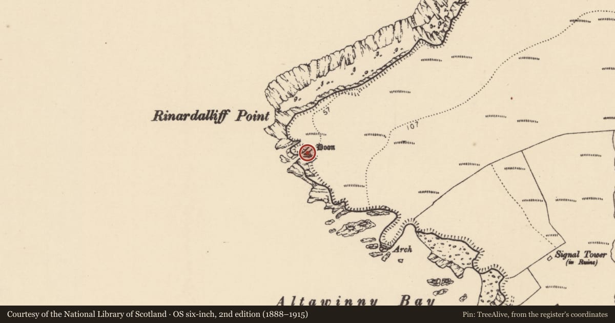 Ordnance Survey six-inch map, 2nd edition (1888–1915) covering the location of Promontory fort - coastal, Cnoc Fola, County Donegal, with a pin at the register's coordinates