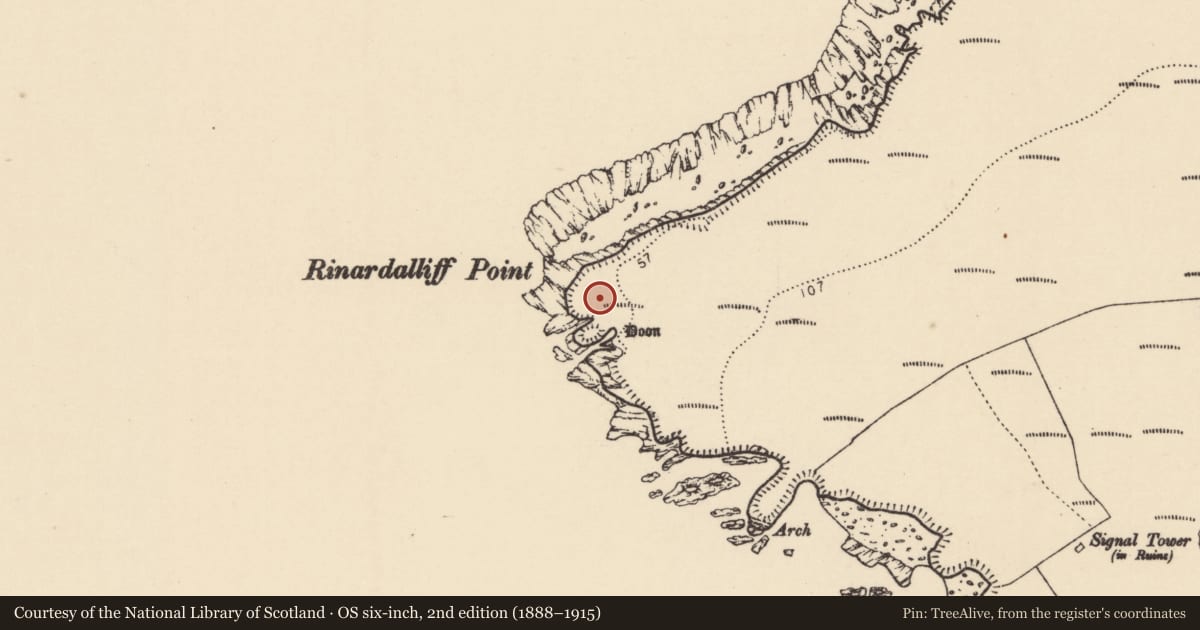 Ordnance Survey six-inch map, 2nd edition (1888–1915) covering the location of Enclosure, Cnoc Fola, County Donegal, with a pin at the register's coordinates