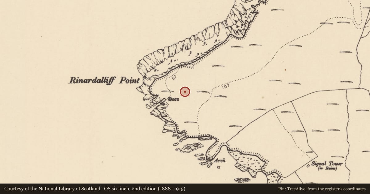 Ordnance Survey six-inch map, 2nd edition (1888–1915) covering the location of Field boundary, Cnoc Fola, County Donegal, with a pin at the register's coordinates