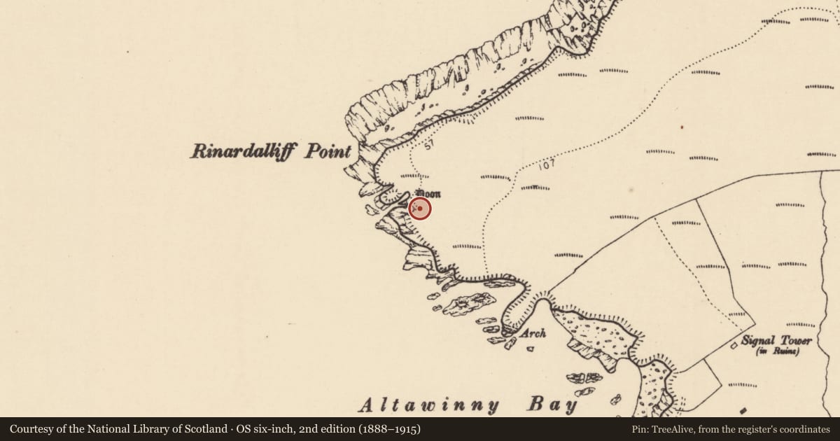 Ordnance Survey six-inch map, 2nd edition (1888–1915) covering the location of Enclosure, Cnoc Fola, County Donegal, with a pin at the register's coordinates