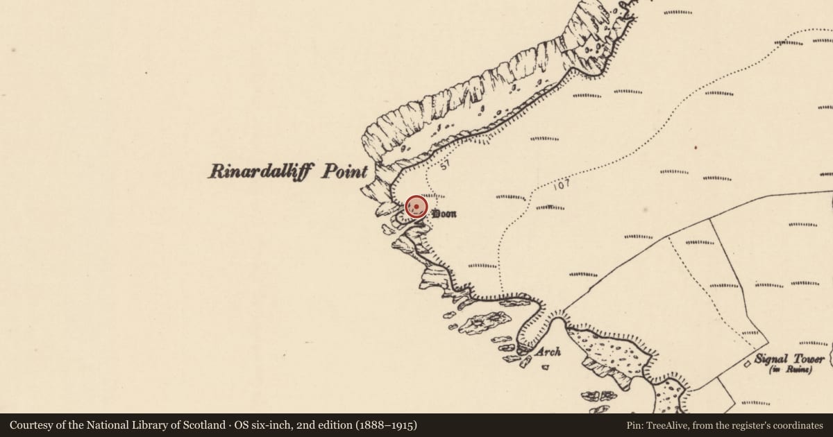 Ordnance Survey six-inch map, 2nd edition (1888–1915) covering the location of Hut site, Cnoc Fola, County Donegal, with a pin at the register's coordinates