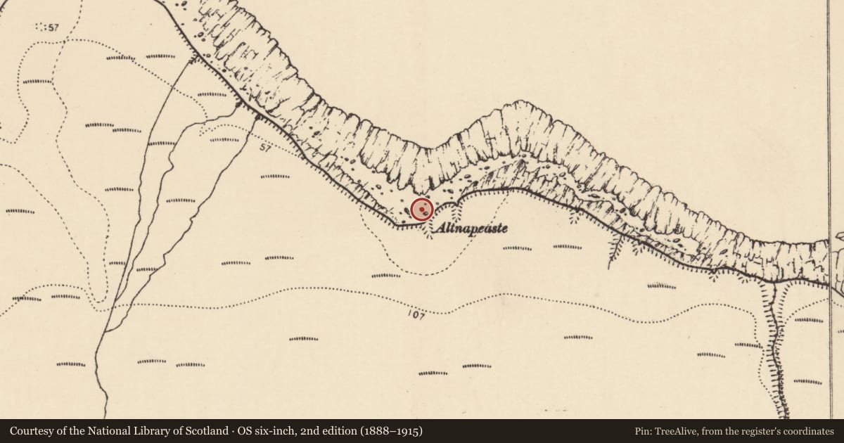 Ordnance Survey six-inch map, 2nd edition (1888–1915) covering the location of Ritual site - holy well, Cnoc Fola, County Donegal, with a pin at the register's coordinates