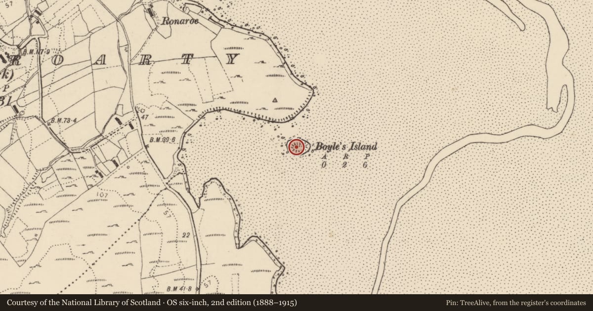 Ordnance Survey six-inch map, 2nd edition (1888–1915) covering the location of Ringfort - cashel, Boyle'S Island, County Donegal, with a pin at the register's coordinates