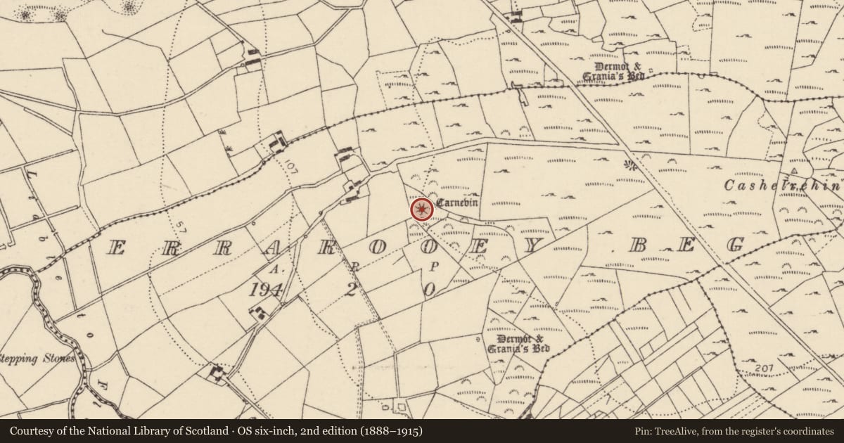Ordnance Survey six-inch map, 2nd edition (1888–1915) covering the location of Cairn - unclassified, Oirear Dhumhaí Beag, County Donegal, with a pin at the register's coordinates