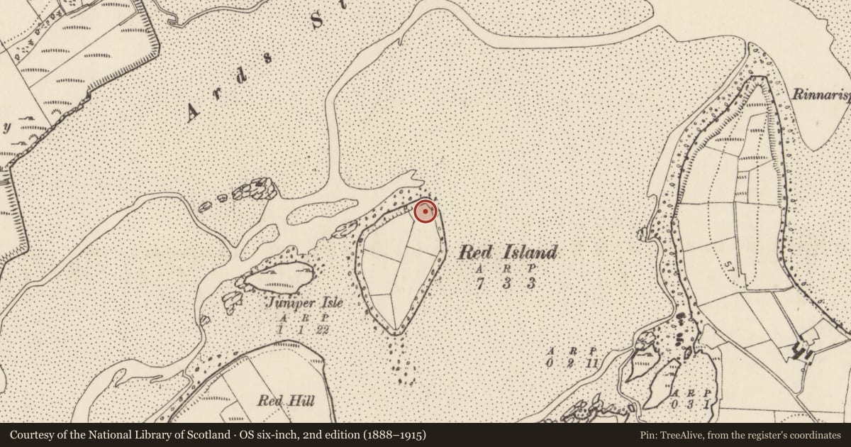 Ordnance Survey six-inch map, 2nd edition (1888–1915) covering the location of Enclosure, Red Island, County Donegal, with a pin at the register's coordinates