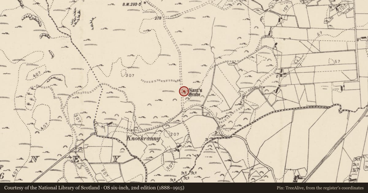 Ordnance Survey six-inch map, 2nd edition (1888–1915) covering the location of Megalithic tomb - unclassified, Cranford, County Donegal, with a pin at the register's coordinates