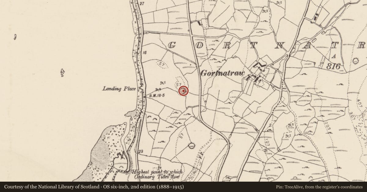 Ordnance Survey six-inch map, 2nd edition (1888–1915) covering the location of Ringfort - rath, Gortnatraw South, County Donegal, with a pin at the register's coordinates