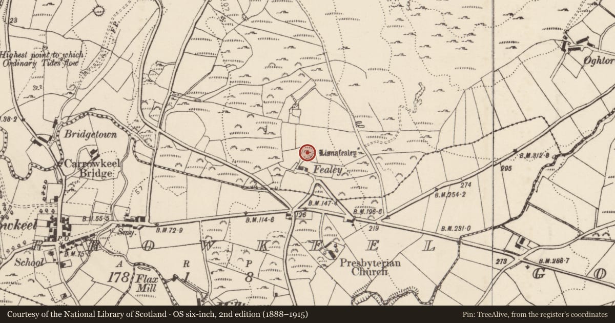 Ordnance Survey six-inch map, 2nd edition (1888–1915) covering the location of Ringfort - cashel, Gortnatraw South, County Donegal, with a pin at the register's coordinates