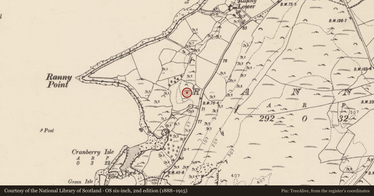 Ordnance Survey six-inch map, 2nd edition (1888–1915) covering the location of Enclosure, Raithnigh (TC An Cheathrú Chaol), County Donegal, with a pin at the register's coordinates