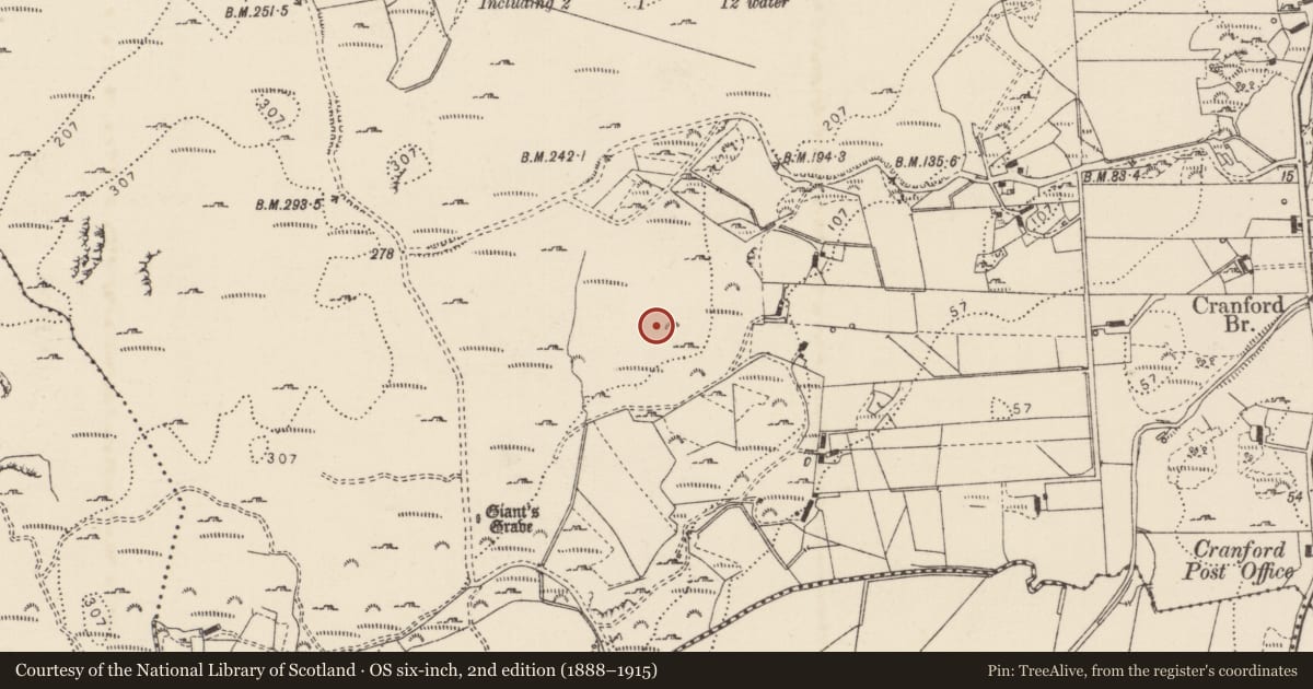 Ordnance Survey six-inch map, 2nd edition (1888–1915) covering the location of Megalithic tomb - unclassified, Cranford, County Donegal, with a pin at the register's coordinates