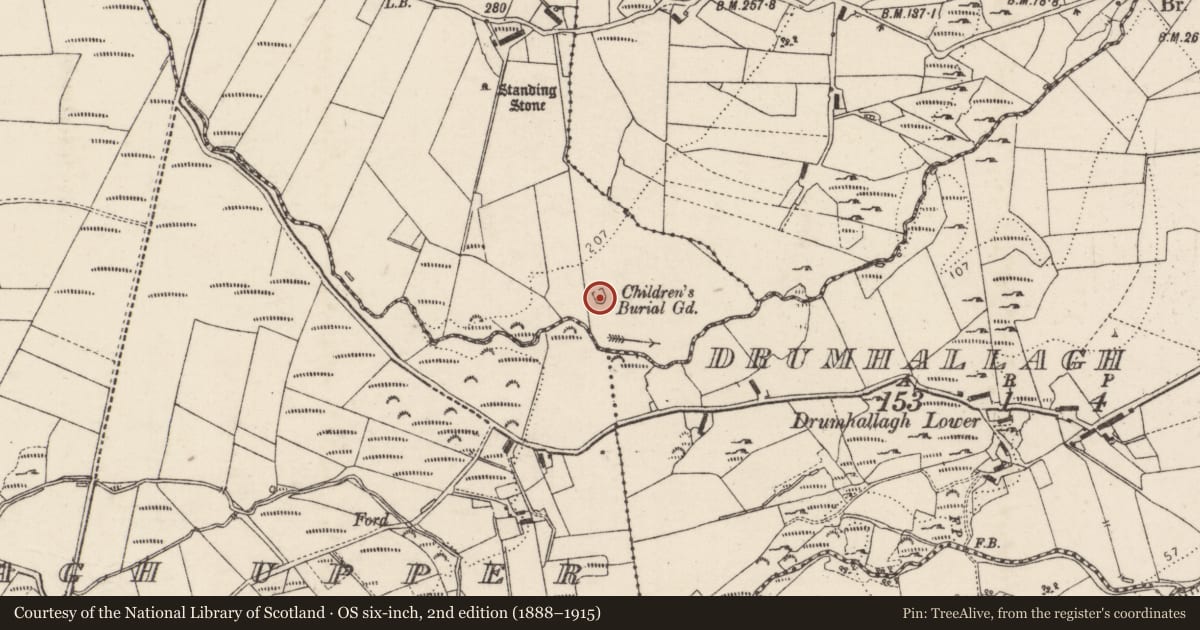 Ordnance Survey six-inch map, 2nd edition (1888–1915) covering the location of Ringfort - cashel, Killycolman, County Donegal, with a pin at the register's coordinates