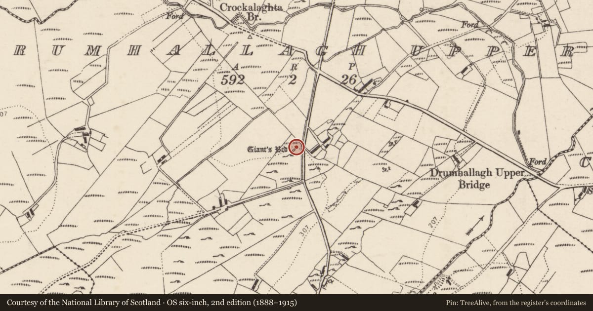 Ordnance Survey six-inch map, 2nd edition (1888–1915) covering the location of Megalithic tomb - court tomb, Drumhallagh Upper, County Donegal, with a pin at the register's coordinates