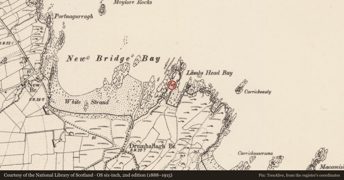 Ordnance Survey six-inch map, 2nd edition (1888–1915) covering the location of Promontory fort - coastal, Saltpans, County Donegal, with a pin at the register's coordinates