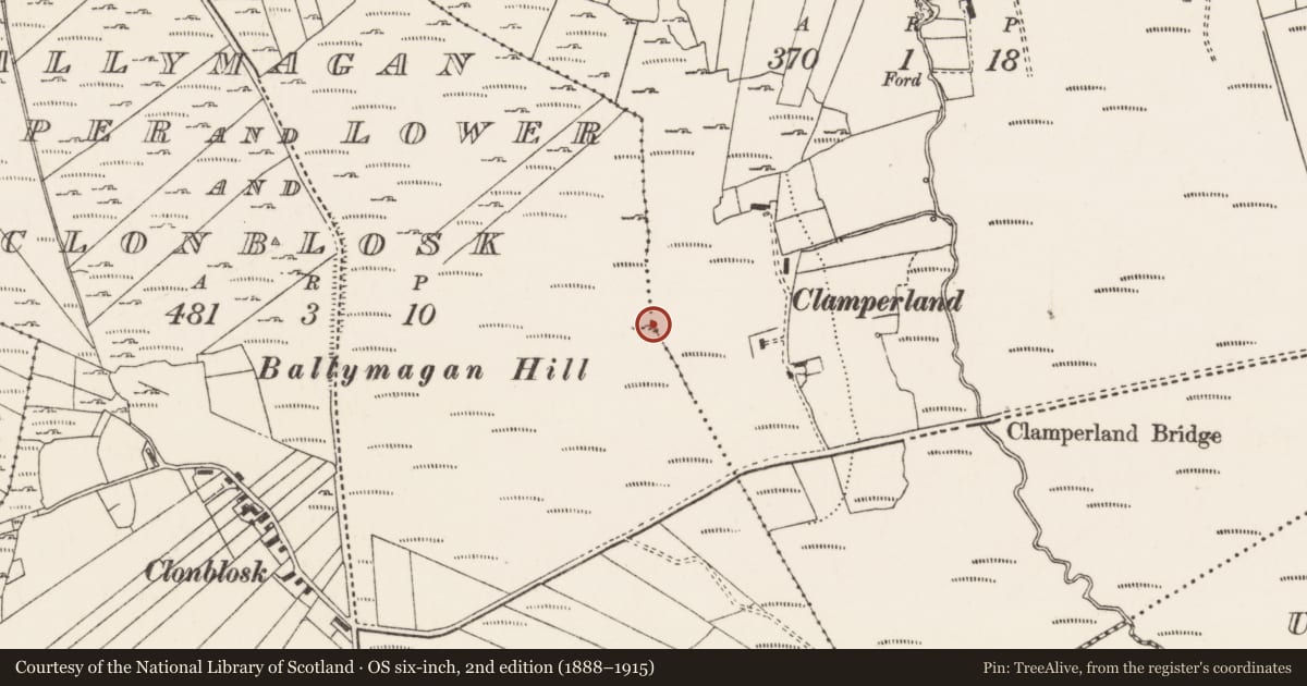 Ordnance Survey six-inch map, 2nd edition (1888–1915) covering the location of Field system, Cleenagh, County Donegal, with a pin at the register's coordinates