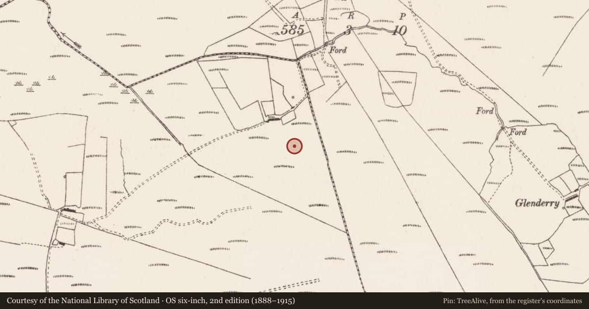Ordnance Survey six-inch map, 2nd edition (1888–1915) covering the location of Field boundary, Bauville Keeloges And Clonglash, County Donegal, with a pin at the register's coordinates