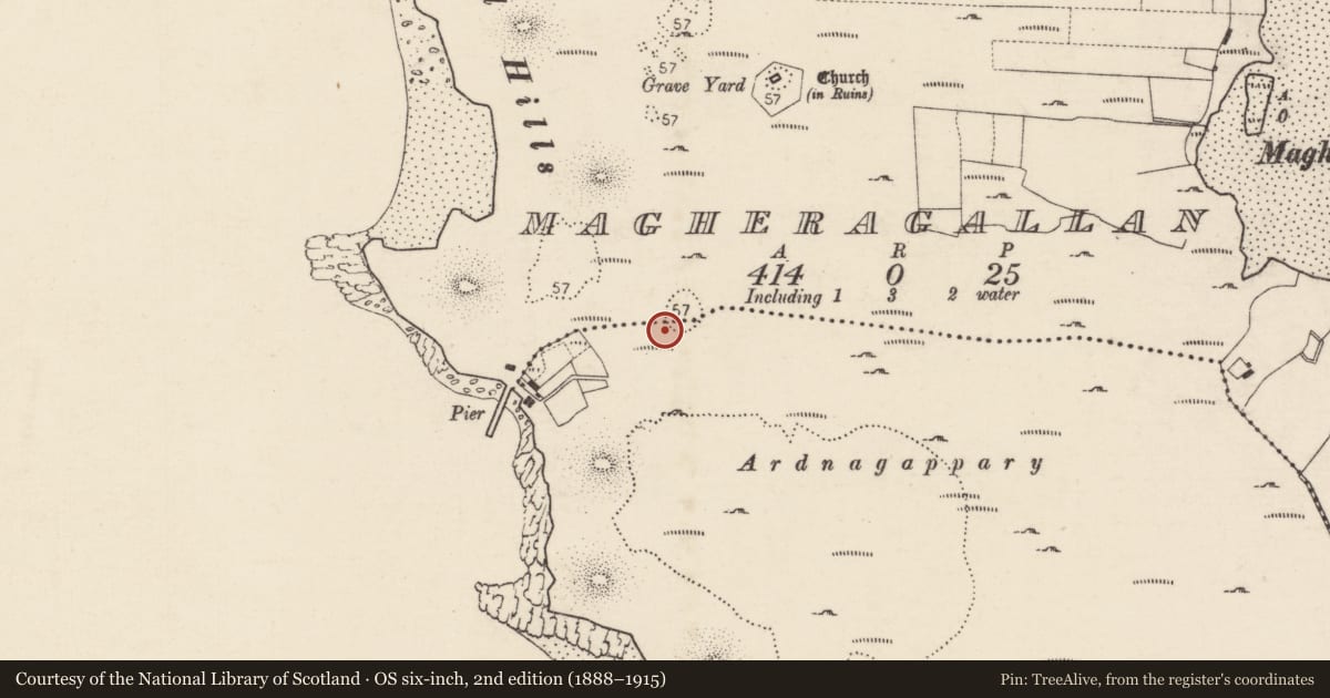 Ordnance Survey six-inch map, 2nd edition (1888–1915) covering the location of Ringfort - cashel, Ard Na Gceapairí, MacHaire Gathlán, County Donegal, with a pin at the register's coordinates