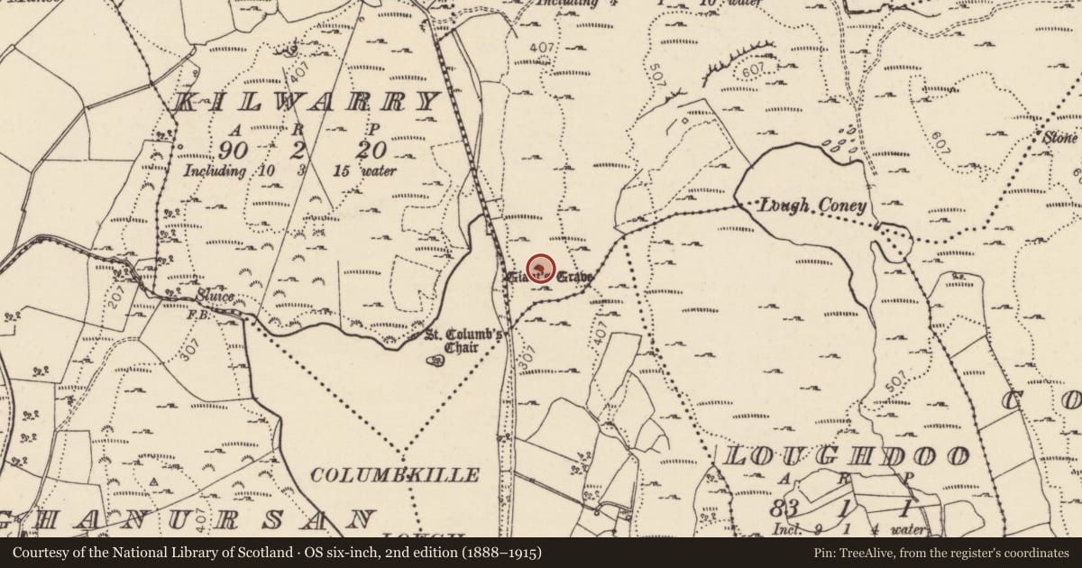 Ordnance Survey six-inch map, 2nd edition (1888–1915) covering the location of Megalithic tomb - unclassified, Claggan, County Donegal, with a pin at the register's coordinates
