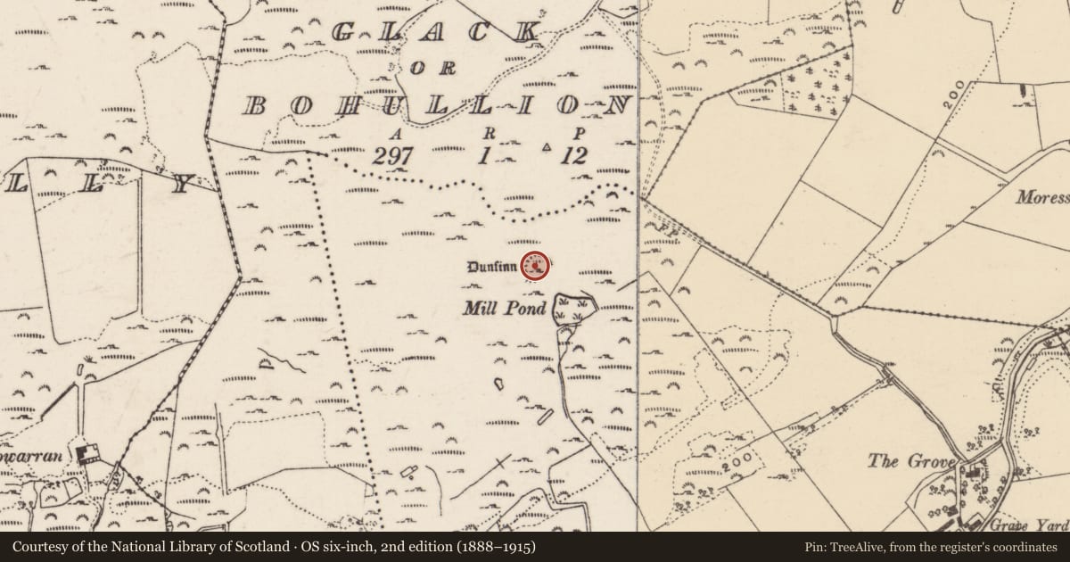 Ordnance Survey six-inch map, 2nd edition (1888–1915) covering the location of Ringfort - cashel, Carnaghan, County Donegal, with a pin at the register's coordinates