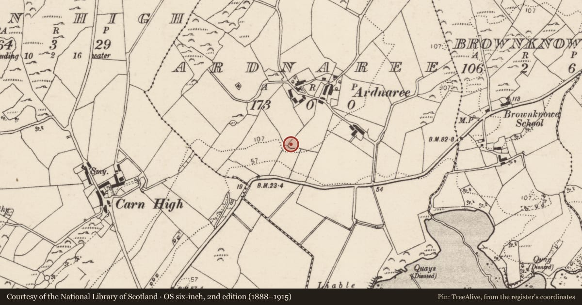 Ordnance Survey six-inch map, 2nd edition (1888–1915) covering the location of Ringfort - rath, Ardnaree, County Donegal, with a pin at the register's coordinates