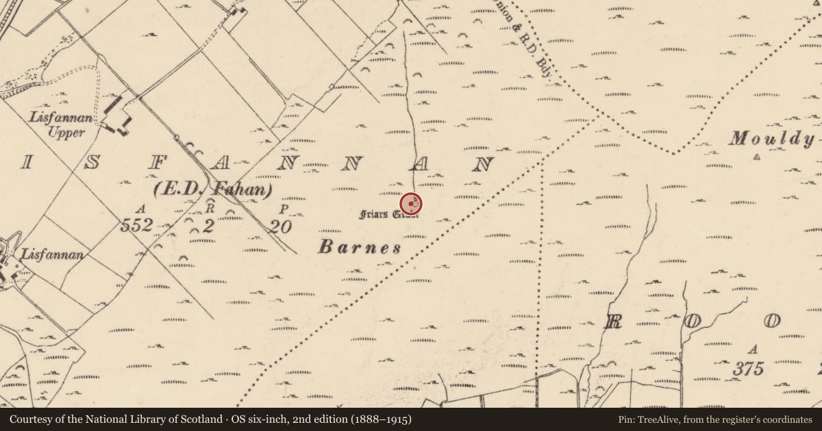 Ordnance Survey six-inch map, 2nd edition (1888–1915) covering the location of Cairn - unclassified, Lisfannan, County Donegal, with a pin at the register's coordinates
