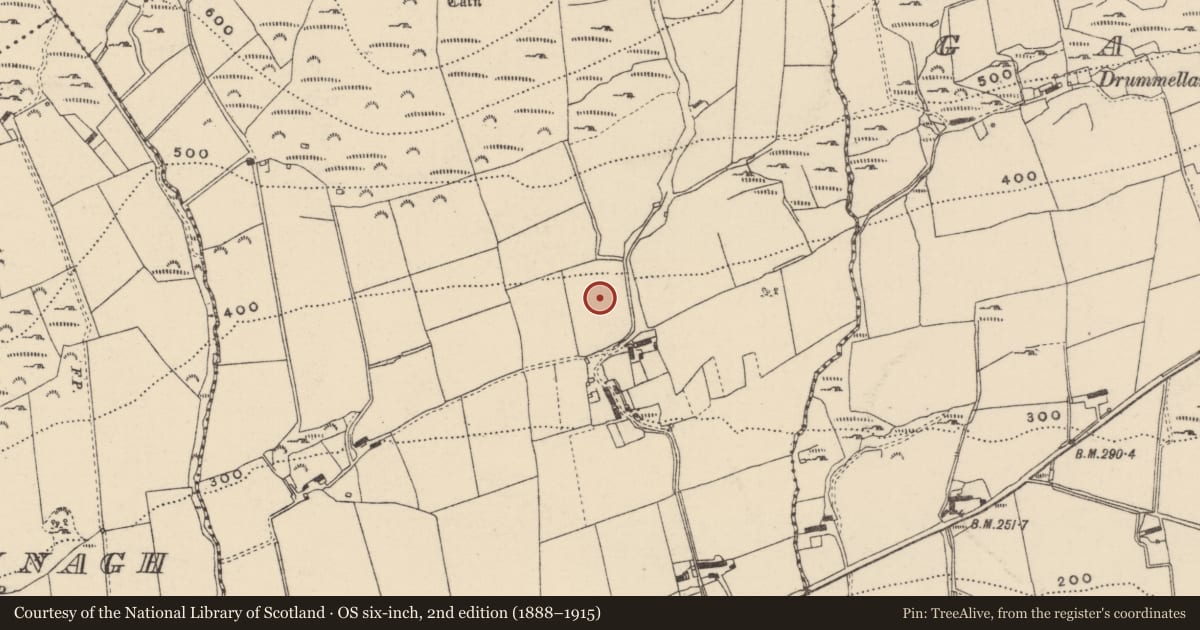 Ordnance Survey six-inch map, 2nd edition (1888–1915) covering the location of Souterrain, Monreagh Or Barr 0f Kilmackilvenny, County Donegal, with a pin at the register's coordinates
