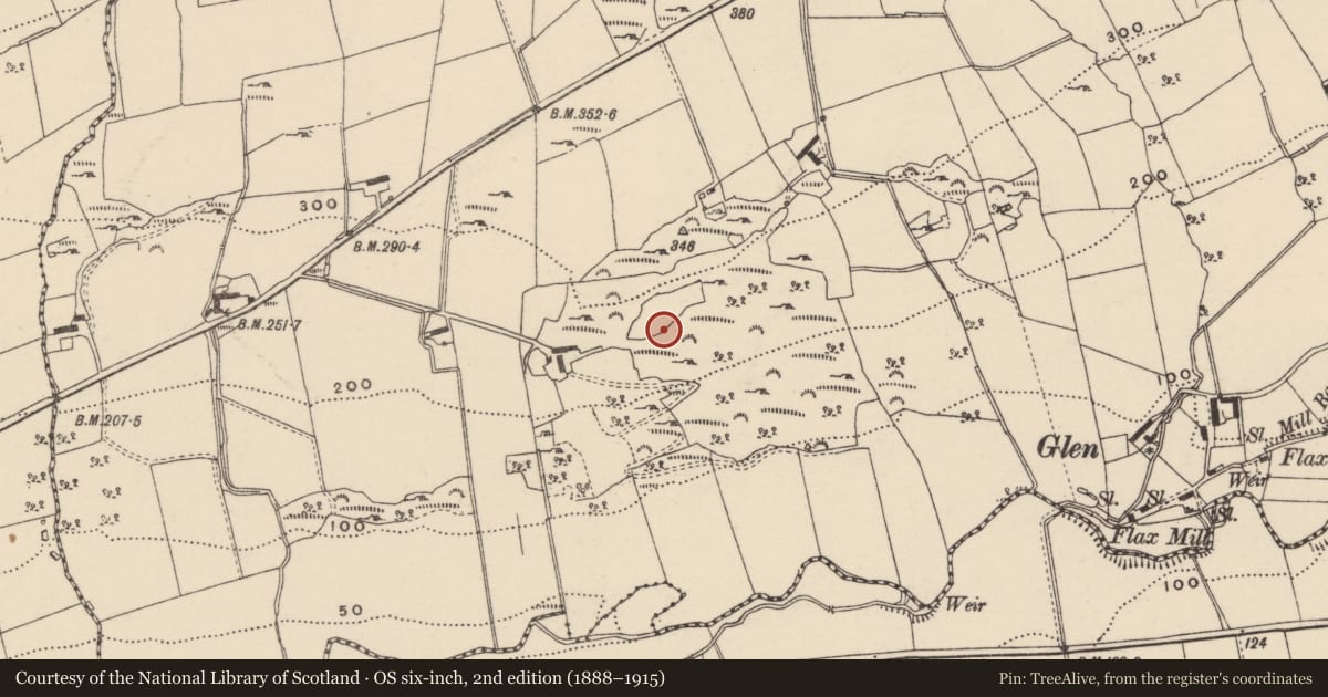 Ordnance Survey six-inch map, 2nd edition (1888–1915) covering the location of Hut site, Garvary, County Donegal, with a pin at the register's coordinates