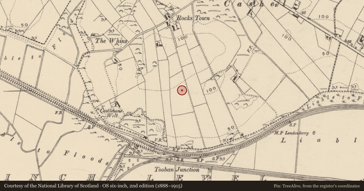 Ordnance Survey six-inch map, 2nd edition (1888–1915) covering the location of Midden, Tievebane, County Donegal, with a pin at the register's coordinates