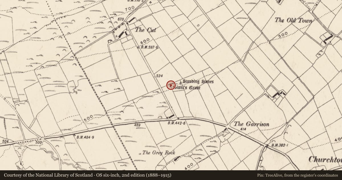 Ordnance Survey six-inch map, 2nd edition (1888–1915) covering the location of Megalithic tomb - unclassified, Eskaheen, County Donegal, with a pin at the register's coordinates
