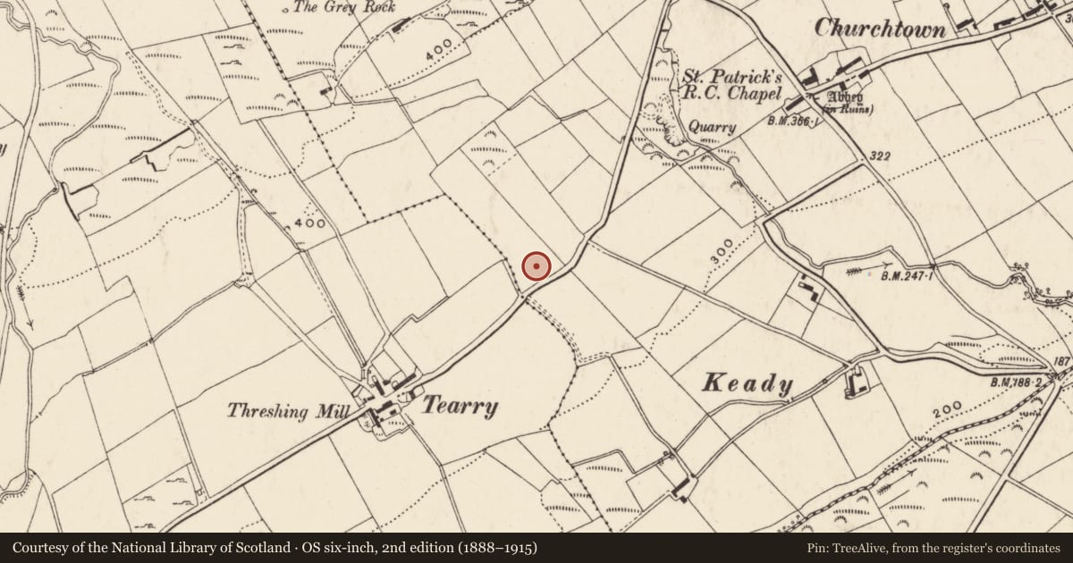 Ordnance Survey six-inch map, 2nd edition (1888–1915) covering the location of Ringfort - unclassified, Eskaheen, County Donegal, with a pin at the register's coordinates