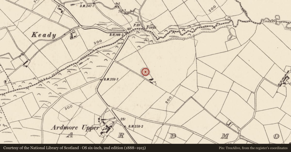 Ordnance Survey six-inch map, 2nd edition (1888–1915) covering the location of Ringfort - rath, Ardmore, County Donegal, with a pin at the register's coordinates