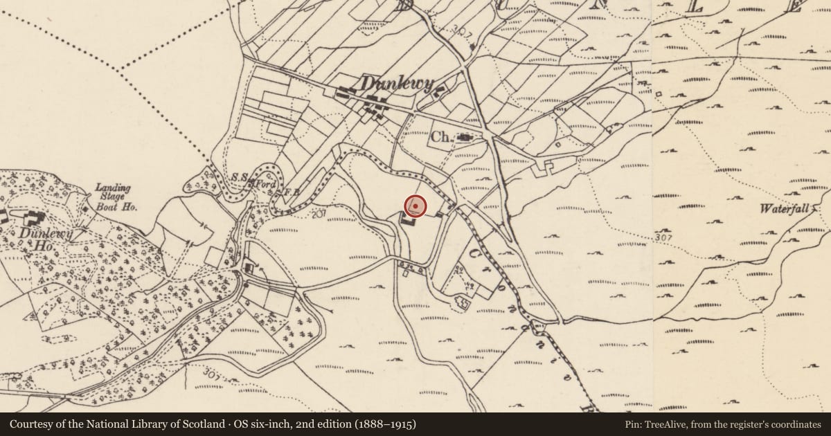 Ordnance Survey six-inch map, 2nd edition (1888–1915) covering the location of Building, Dún Lúiche Íochtarach, County Donegal, with a pin at the register's coordinates