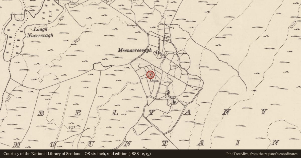Ordnance Survey six-inch map, 2nd edition (1888–1915) covering the location of Ringfort - unclassified, Sliabh Na Bealtaine, County Donegal, with a pin at the register's coordinates
