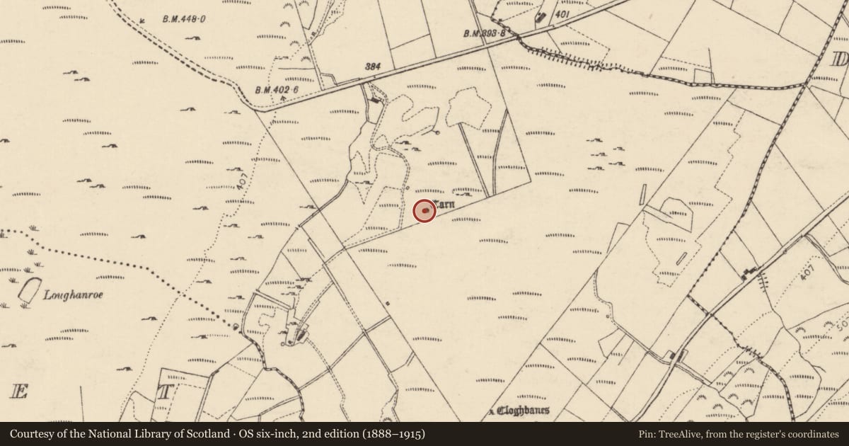 Ordnance Survey six-inch map, 2nd edition (1888–1915) covering the location of Cairn - unclassified, Baile Bun An Abair, County Donegal, with a pin at the register's coordinates