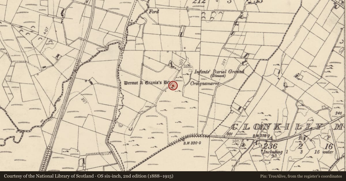 Ordnance Survey six-inch map, 2nd edition (1888–1915) covering the location of Megalithic tomb - unclassified, Drumbrick, County Donegal, with a pin at the register's coordinates