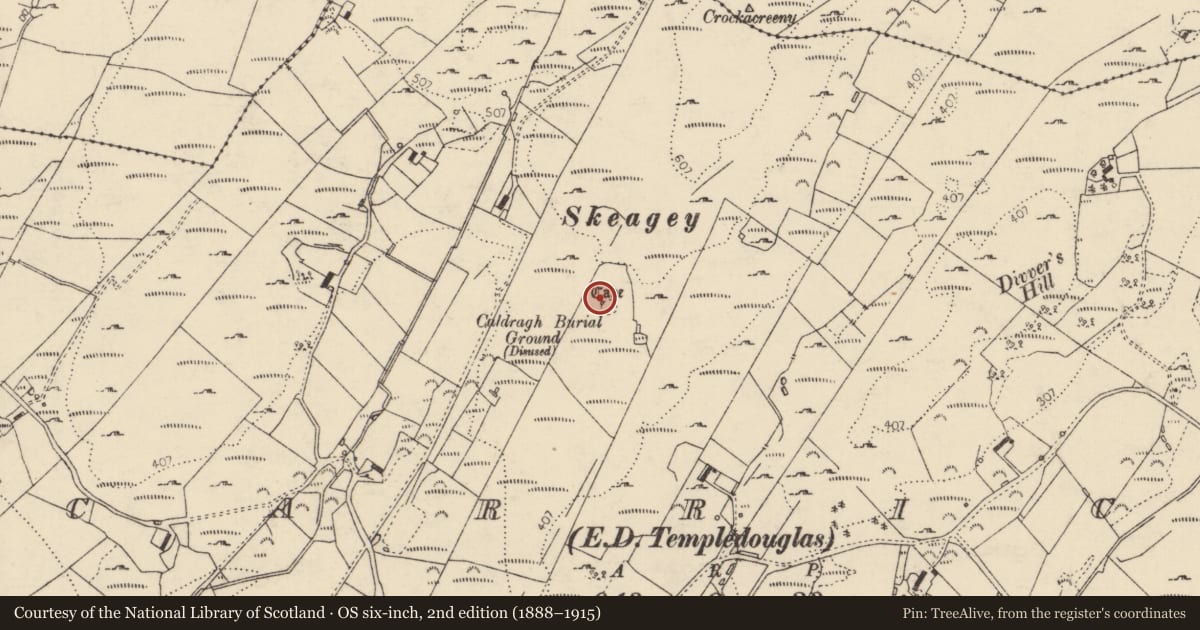 Ordnance Survey six-inch map, 2nd edition (1888–1915) covering the location of Souterrain, Carrick, County Donegal, with a pin at the register's coordinates