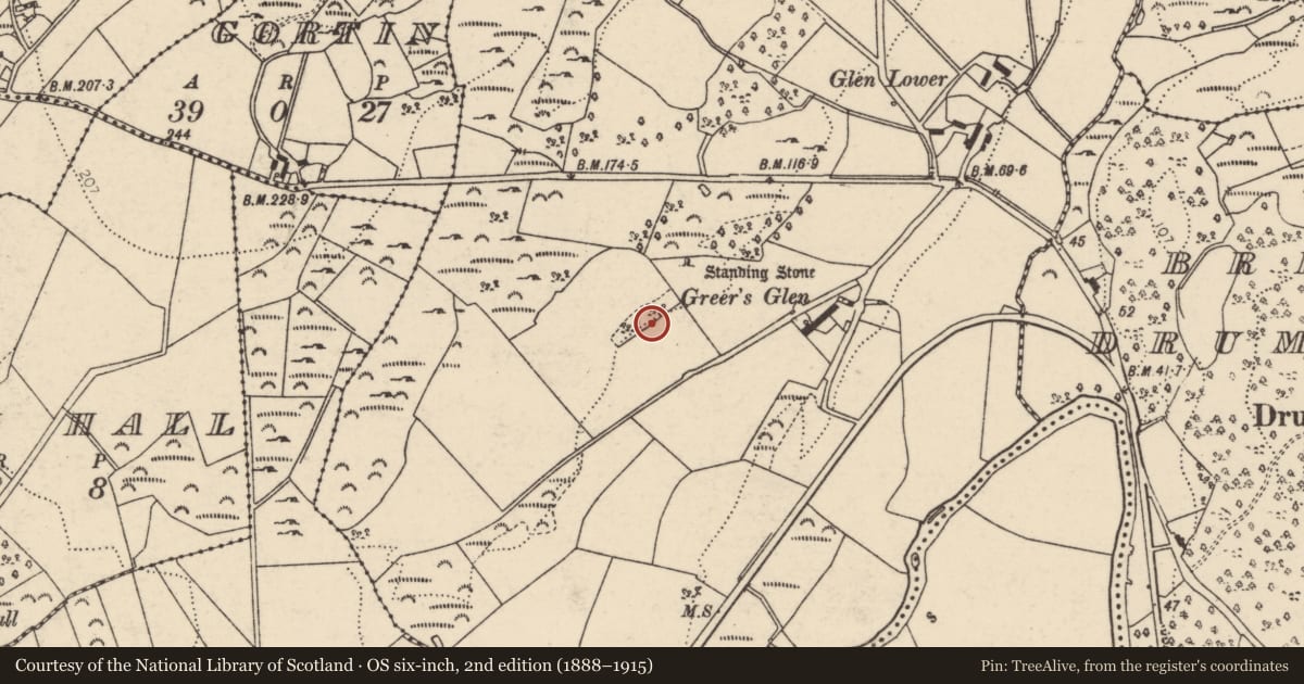 Ordnance Survey six-inch map, 2nd edition (1888–1915) covering the location of Church, Glen Lower, County Donegal, with a pin at the register's coordinates