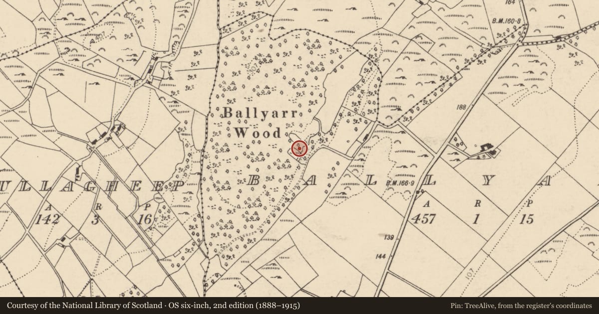 Ordnance Survey six-inch map, 2nd edition (1888–1915) covering the location of Ringfort - cashel, Ballyarr, County Donegal, with a pin at the register's coordinates