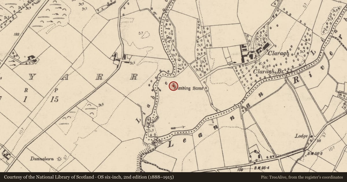 Ordnance Survey six-inch map, 2nd edition (1888–1915) covering the location of Standing stone, Claragh, County Donegal, with a pin at the register's coordinates